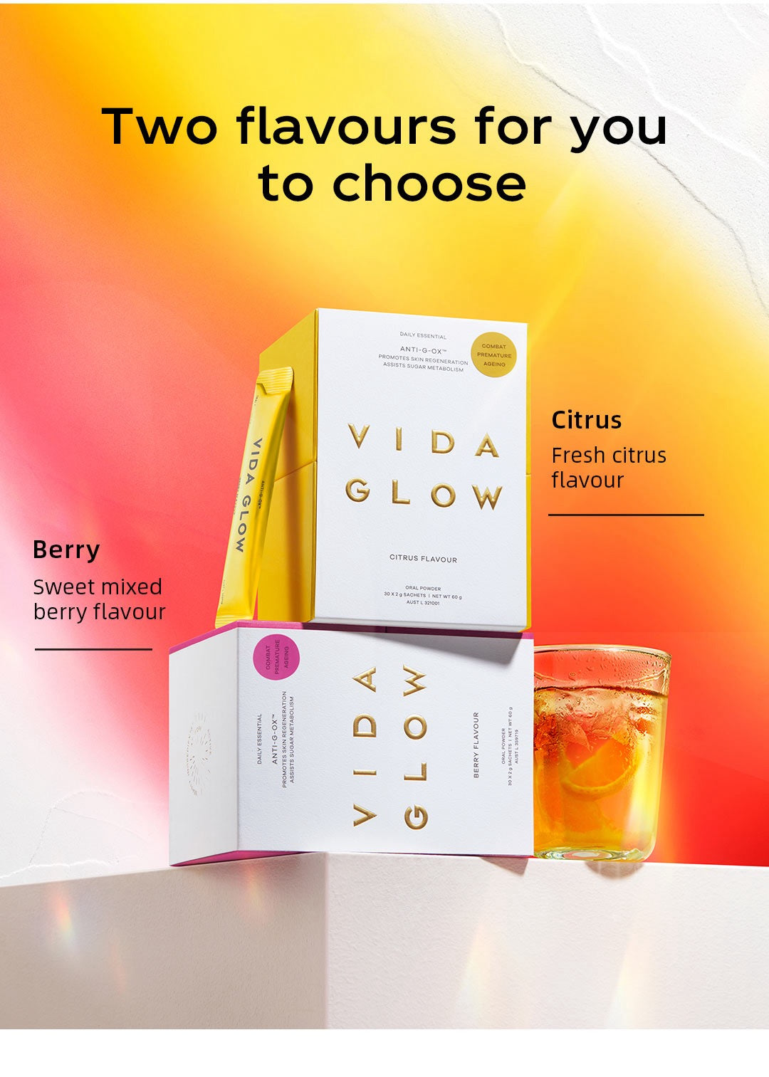 Vida Glow Anti-G-Ox Powder-helps the skin effectively defend against glycation, oxidation and inflammation