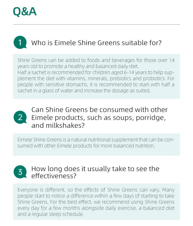 Eimele Shine Greens healthy diet