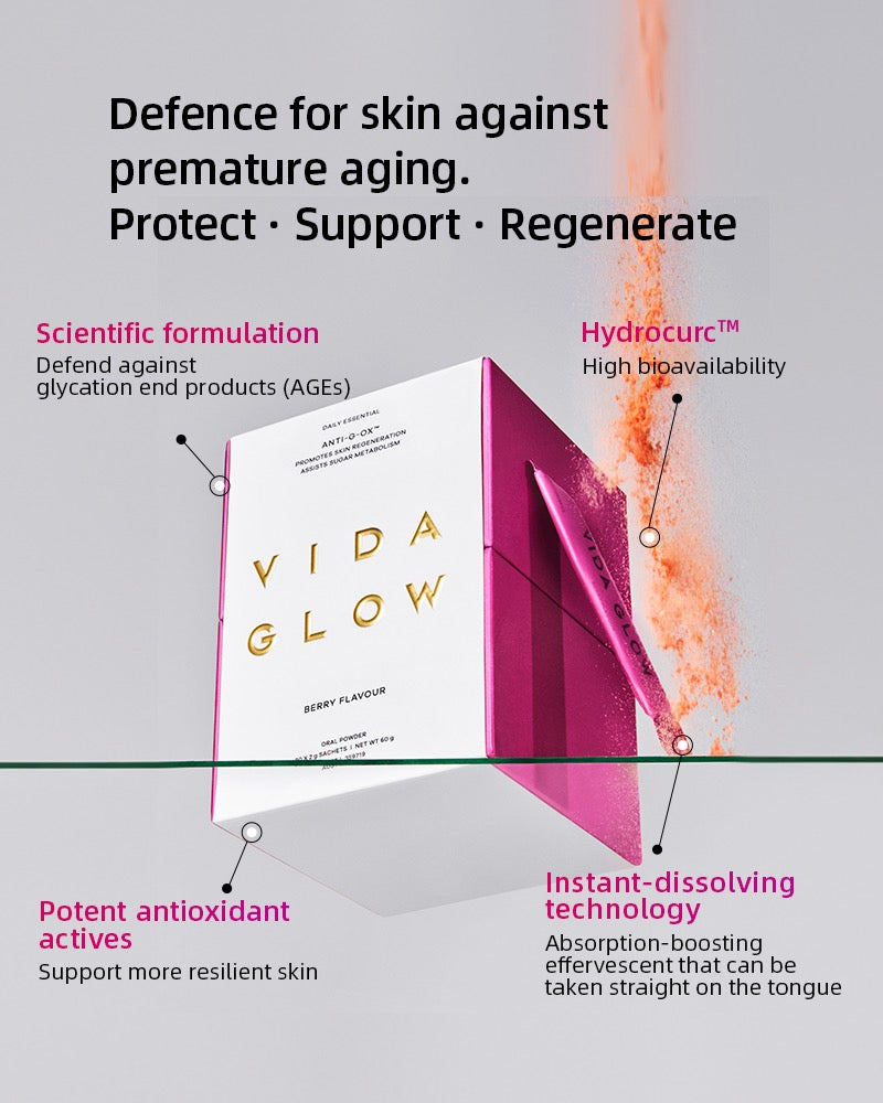 Vida Glow Anti-G-Ox Powder-helps the skin effectively defend against glycation, oxidation and inflammation
